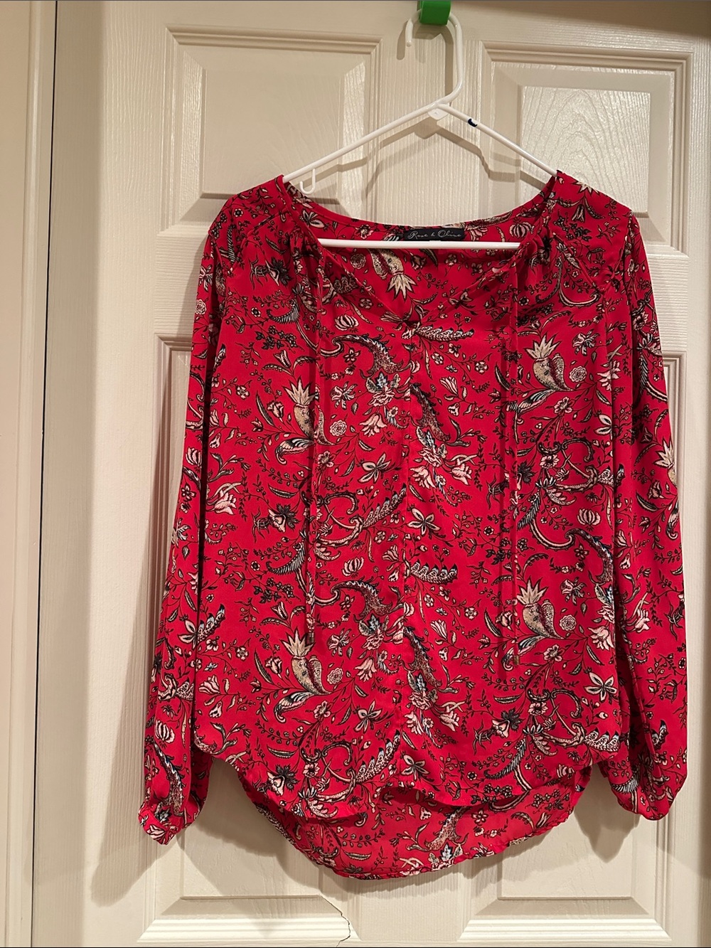 Rose & Olive Red Floral Paisley Peasant Blouse
